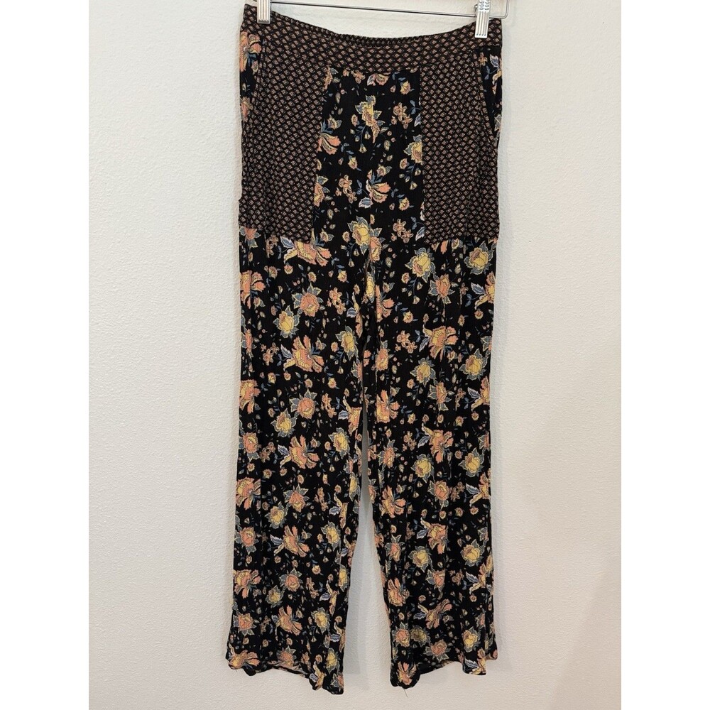 Band of Gypsies Pants Rayon Flowy Hi-rise Boho Floral Patchwork Black Size M